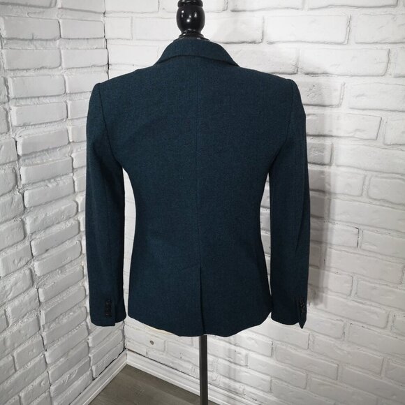 Banana Republic Ladies Size 0 Dark Teal & Black Lined Wool Blend Blazer - Picture 2 of 11